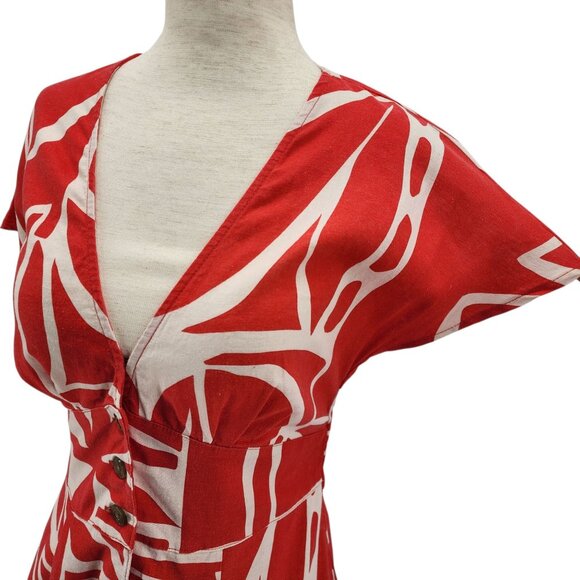 NEW Marine Layer Womens XS Dress Camila Mini Sunset Mosaic Hemp Blend Red Boho - Picture 3 of 14